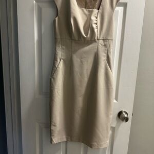 Society Cream Midi Sheath Dress with Scoop Neck